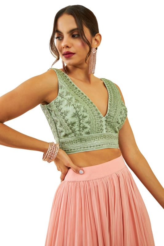 Soch Women Net Sequin Embellished V-Neck Back-Open Sleeveless Blouse