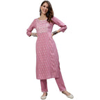 Anubhutee Women'S Rayon Mauve Mirror Work Ethnic Motifs Yoke Design Straight Kurta Suit Set With Pants