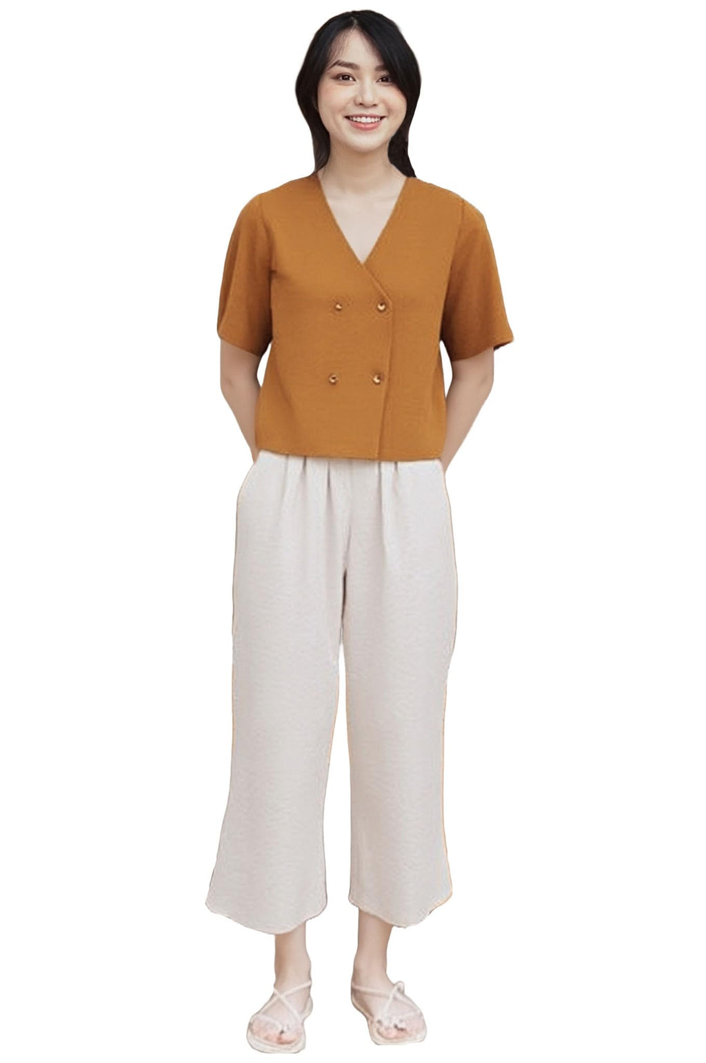 ANNI DESIGNER Womens Short Sleeve Shirt Vintage V-Neck Cotton Blend Solid Regular Buttons Top (Pedi Brown_XL_Brown_X-Large)