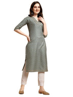 Nainvish Women'S Cotton Blend Straight V-Neck Printed Kurta (Sd418_K-S._Green)