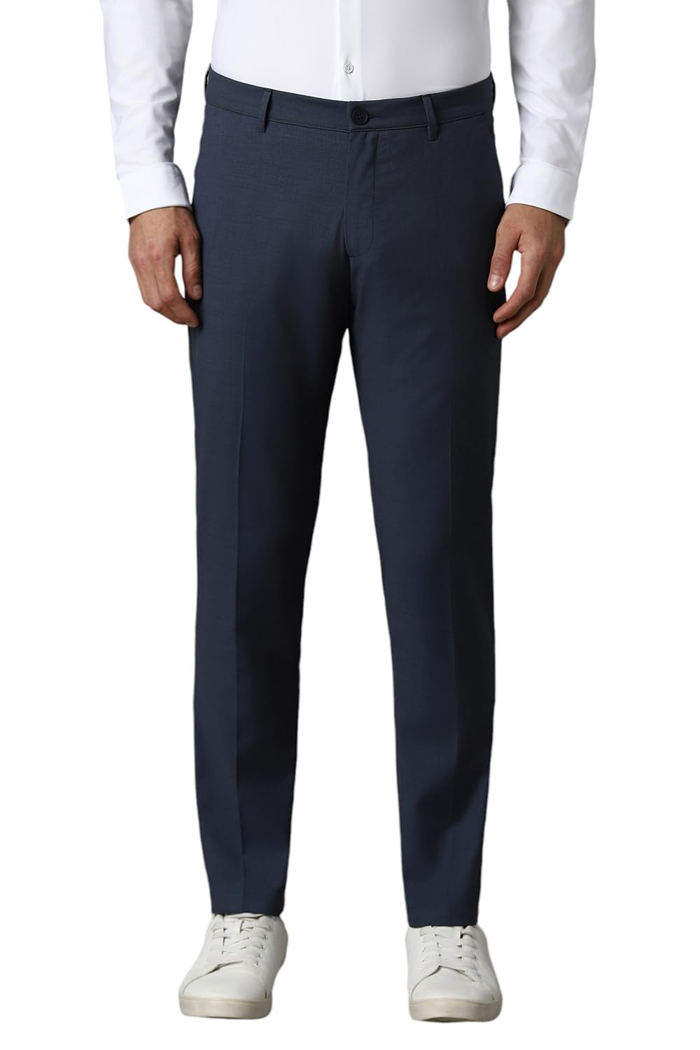 Louis Philippe Men Navy Slim Fit Dots Flat Front Formal Trousers