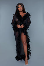 Be Wicked Glamour Robe Black Sheer Full Length