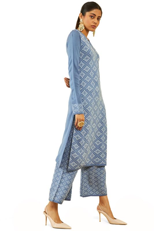 Soch Womens Acrylic Geometric Pattern Knitted Winter Straight Kurta Set