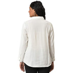 W Ecru Cotton Textured Shirt-Style Top for Women