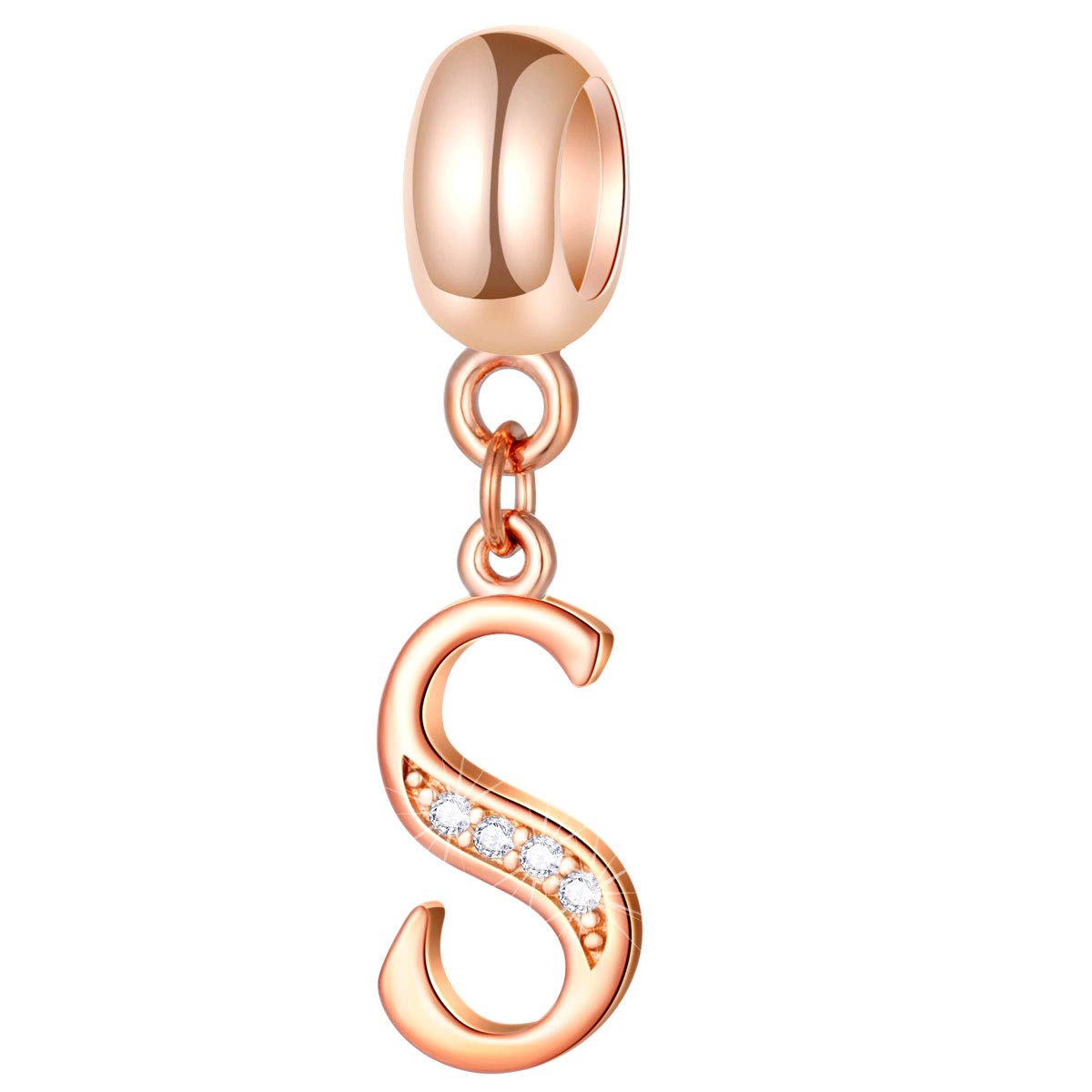 Letter S Charms Initial A-Z Alphabet Beads - Rose Gold Authentic 925 Sterling Silver Letra Dangle Letra Necklace Pendant, fit Pa