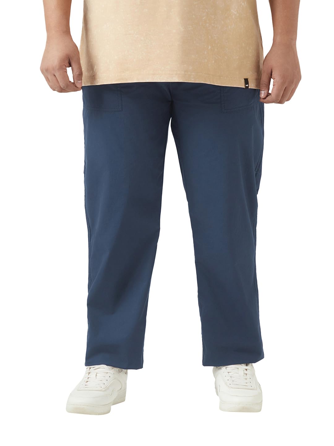 Bewakoof MenS Solid Regular Fit Poplin Plus Size Pants_648634_Blue_40
