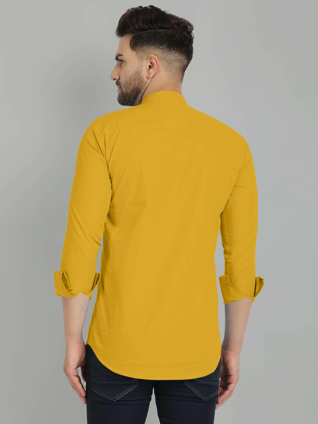 Royalscout MenS Cotton Blend Full Sleeve Short Kurta With Mandarin Collar Gold