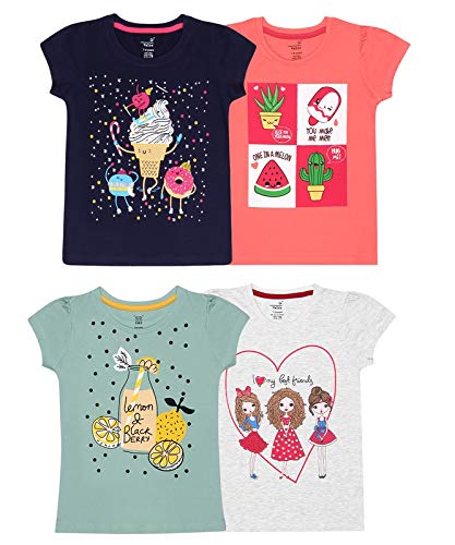 YALZZ Baby Girls Regular Fit TShirt Pack of 4 (Size 12/18 Months, Multicolour) 12-18