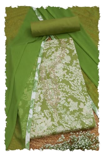 Soch Women Jam Cotton Floral Print Unstitched Dress Material with Zardosi