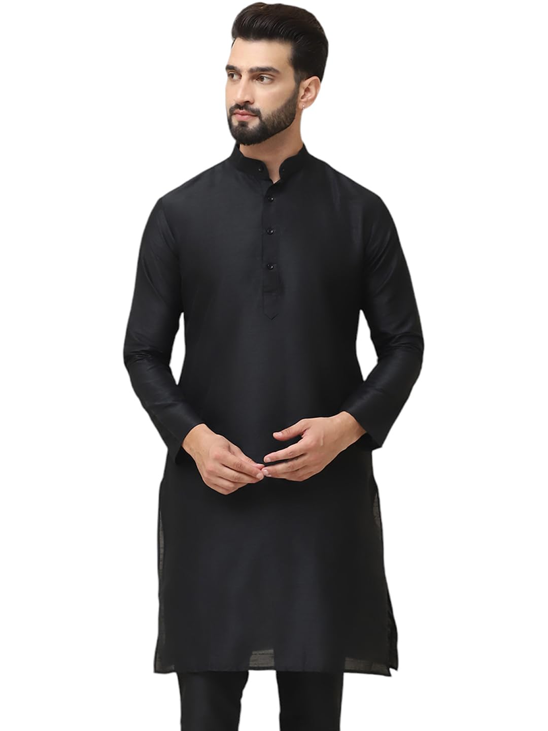 SOJANYA (Since 1958 Mens Dupion Silk Black Only Long Kurta