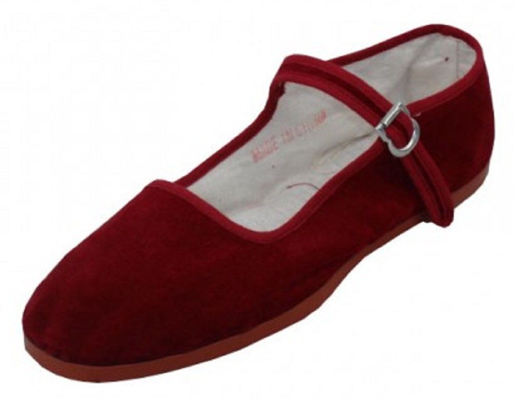 Shoes 18 Womens Cotton China Doll Mary Jane Shoes Ballerina Ballet Flats Shoes (6, 118 Burgundy)