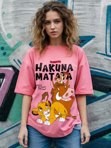 Bewakoof Official Disney Merchandise Hakuna Matata Womens Graphic Printed Oversized Fit Half Sleeve Round Neck Cotton T-Shirt_6