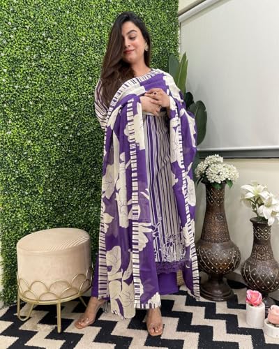 ANNI DESIGNER Womens Rayon Blend Straight Printed Kurta with Pant & Dupatta (EXHUMA BEGANI_XXL_Begani_XX-Large)