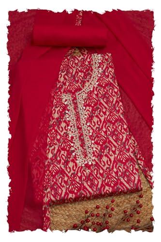 Soch Women Jam Cotton Ethnic Motifs Unstitched Dress Material with Pearl