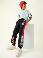 The Souled Store Official Cars: Lightning McQueen Racing Boys Drawstring Black Graphic Printed Cotton Joggers