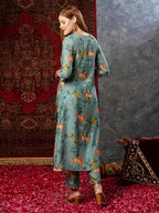 ANNI DESIGNER Womens Cotton Blend Straight Printed Kurta with Pant (Haribala Pista_S_Pista_Small)