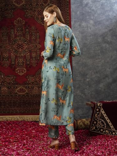 ANNI DESIGNER Womens Cotton Blend Straight Printed Kurta with Pant (Haribala Pista_XL_Pista_X-Large)