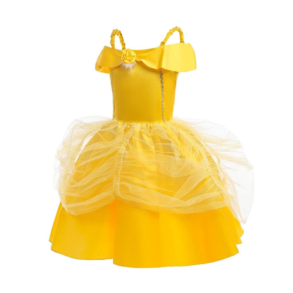 Dressy Daisy Toddler Little Girls' Princess Costume Fancy Dresses up Halloween Party with Accessories Gold 2T to 3T