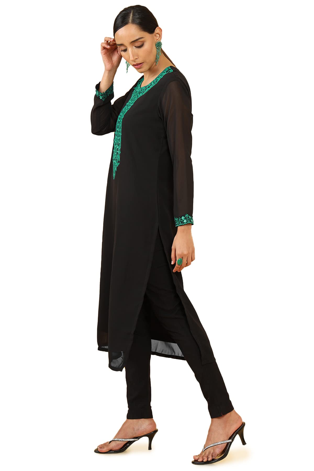 Soch Women Black Georgette Embroidered Kurta