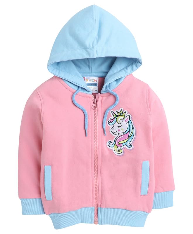 BUMZEE Baby Pink Girls Full Sleeves Hooded Sweatshirt Age - 2-3 Years (Peb8536F-bpk)