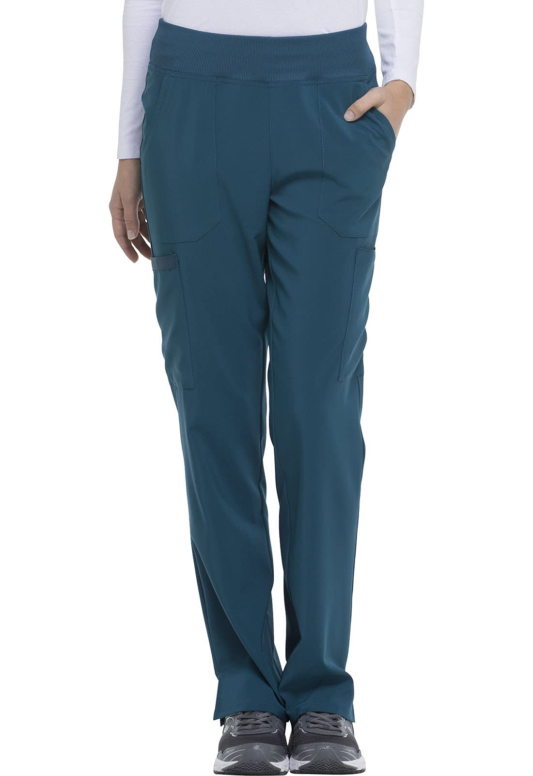 Dickies Women's Scrub Pants Natural Rise Tapered Leg Pull-On Bottoms with 7 Pockets and Knit Waistband DK005, L, Caribbean Blue
