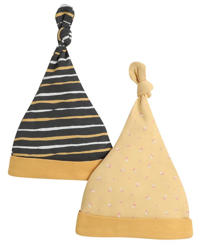 BUMZEE Mustard & Grey Baby Boys Knotted Cap Pack of 2 Age - 3-6 Months (Peb8604C-mst.Gry)
