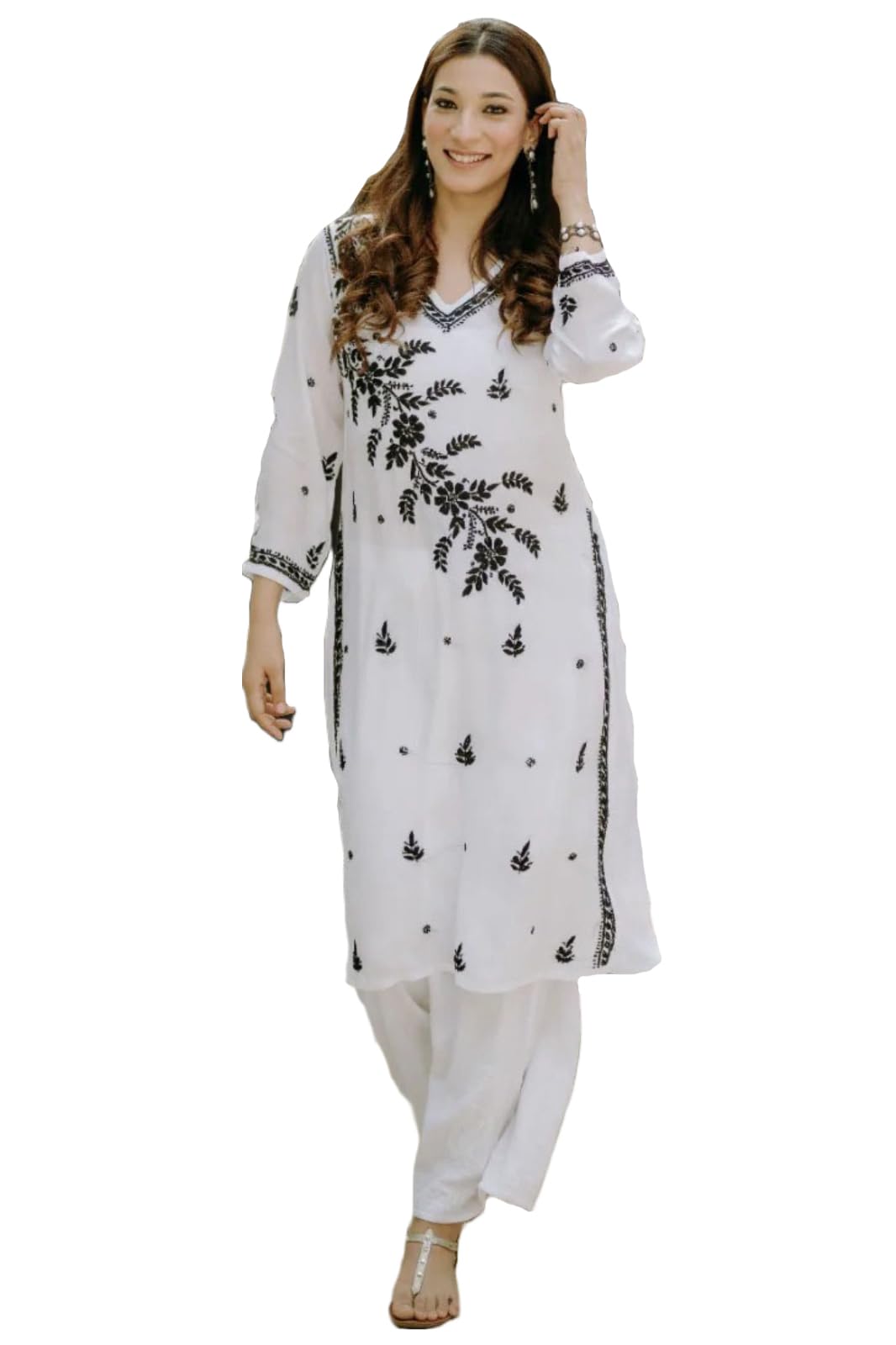 ANNI DESIGNER Womens Cotton Blend Chikankari Embroidered Straight Kurta (Lada White-NW_XL_White_X-Large)