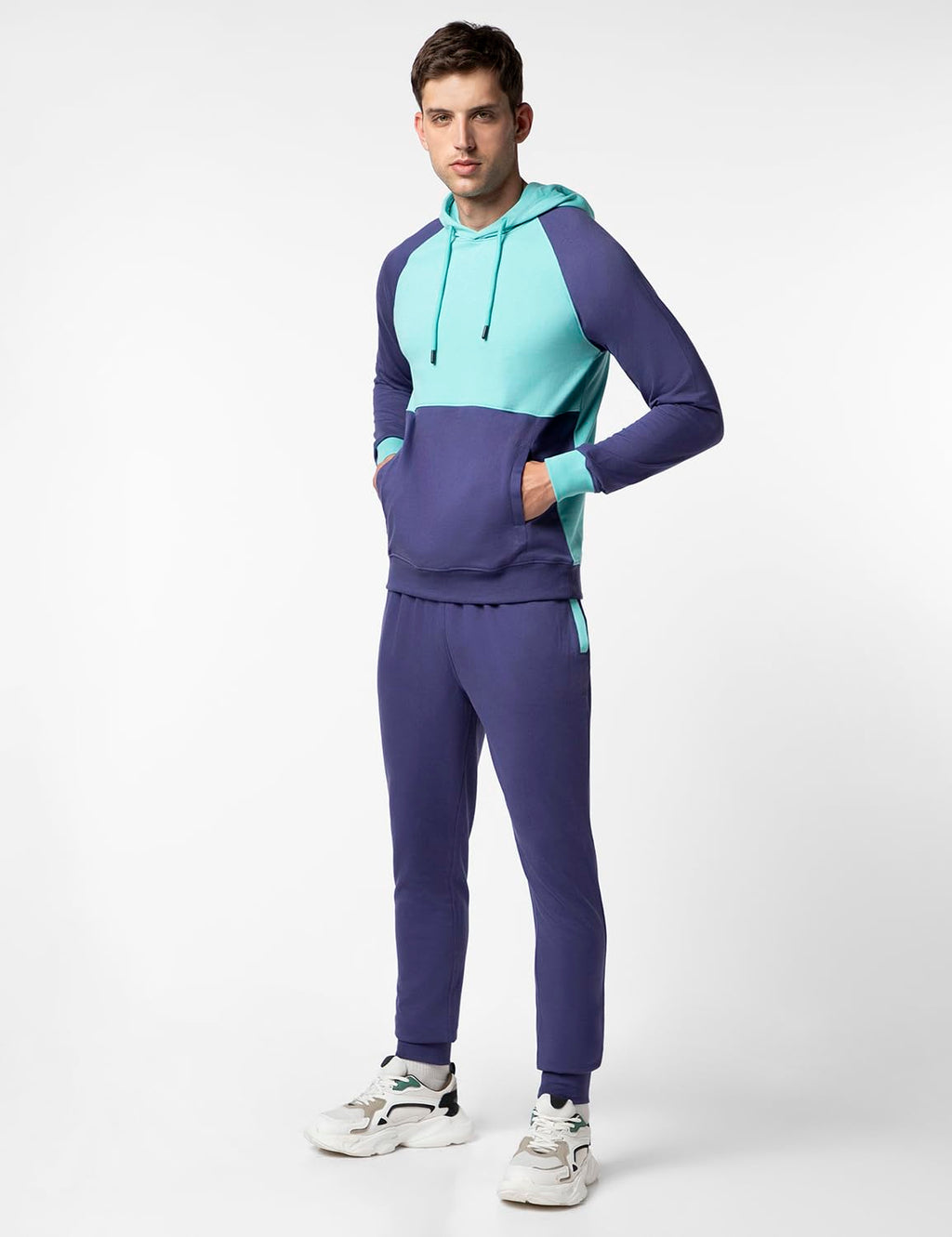 FYLTR Mens Colourblock Hoodie & Jogger Casual Co-ord Set - Raglan Sleeve Detail | Utility Side Pockets | Full Sleeve