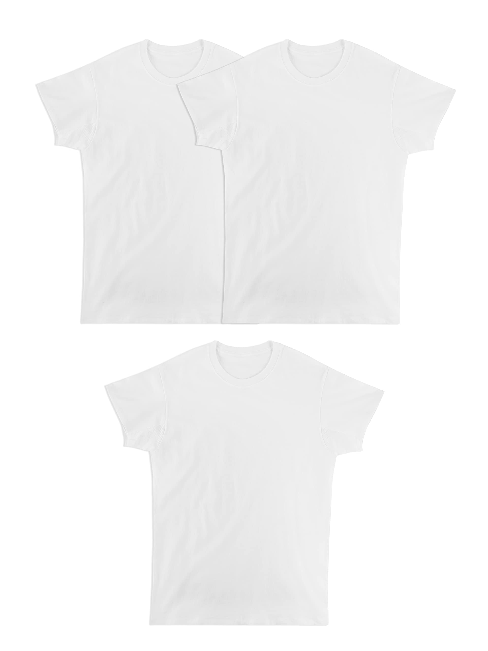 Fruit of the Loom Men's Eversoft Cotton Stay Tucked Crew T-Shirt, Regular-3 Pack White-Micro Mesh Coolzone Underarm, x_l