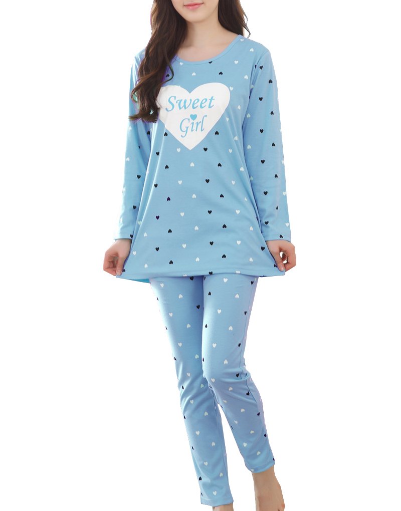 MyFav Girls Sleepwear Hearts Shape Pajama Set Sweet Dream Leisure Nighty, Blue, 6 Years 6