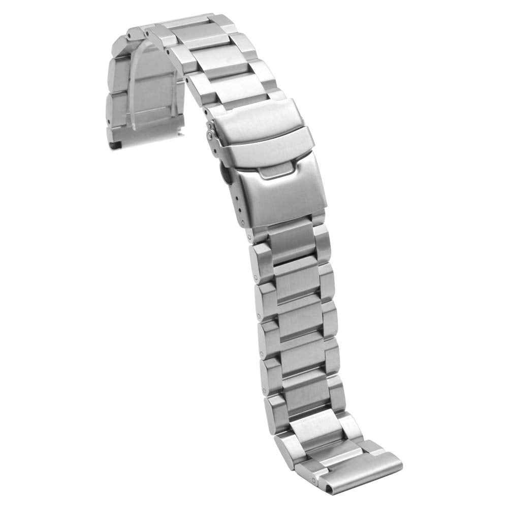 Stainless Steel 20mm Watch Band Silver Solid Replacement Wristbands Metal Watch Strap Bracelet Classic Straight End with Double
