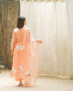 Gosriki Women'S Organza Straight Printed Kurta With Pant & Dupatta (Amoli Peach-Gs_Xxl_Peach_Xx-Large)