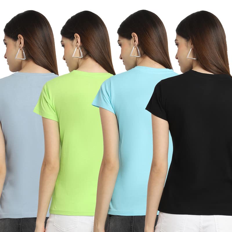 Preneum Womens Cotton Regular Fit Latest Graphic Stylish Printed Short Sleeves Casual T-Shirt || Latest Trendy & Style (Pack 4)
