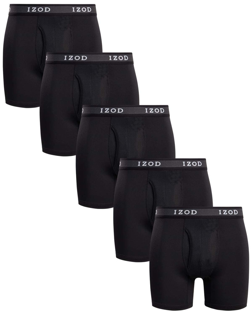 IZOD Men's Underwear - Performance Boxer Briefs with Mesh Functional Fly (5 Pack), Size Large, Black/Black/Black/Black/Black