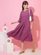 Sheetal Associates WomenS Casual 3/4 Sleeve Crepe Fit And Flare Dress| Comfortable Relaxed Fit Summer Party Dress Purple