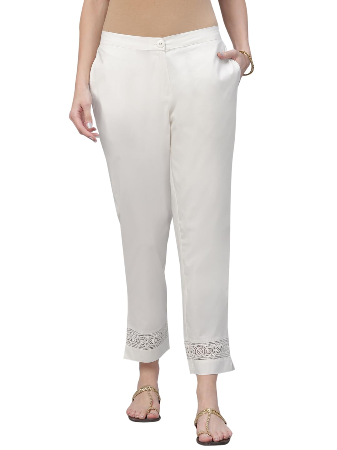 Libas Women Mid Rise Regular Casual Pants (Pl808_Cream, Small)