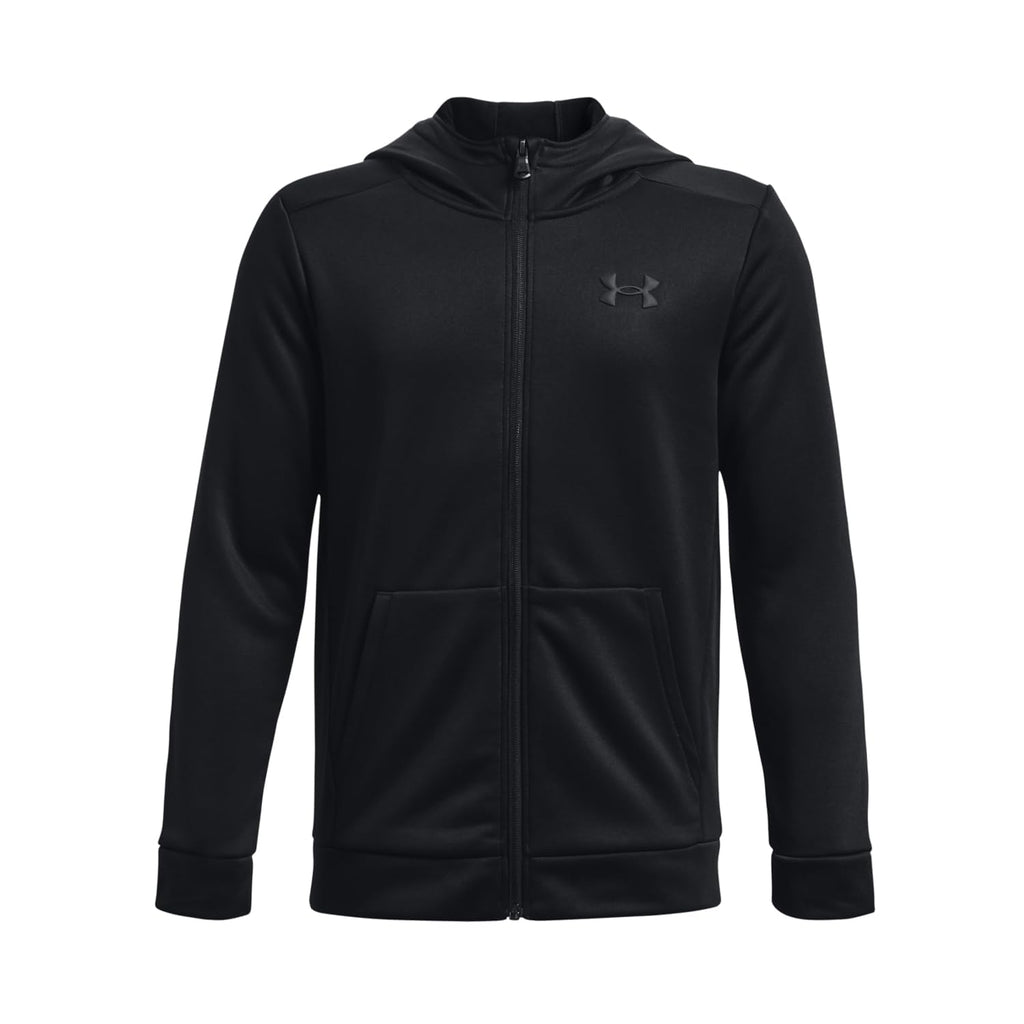 Under Armour Boys ArmourFleece Full Zip Hoodie, (001) Black / / Black, Youth Medium