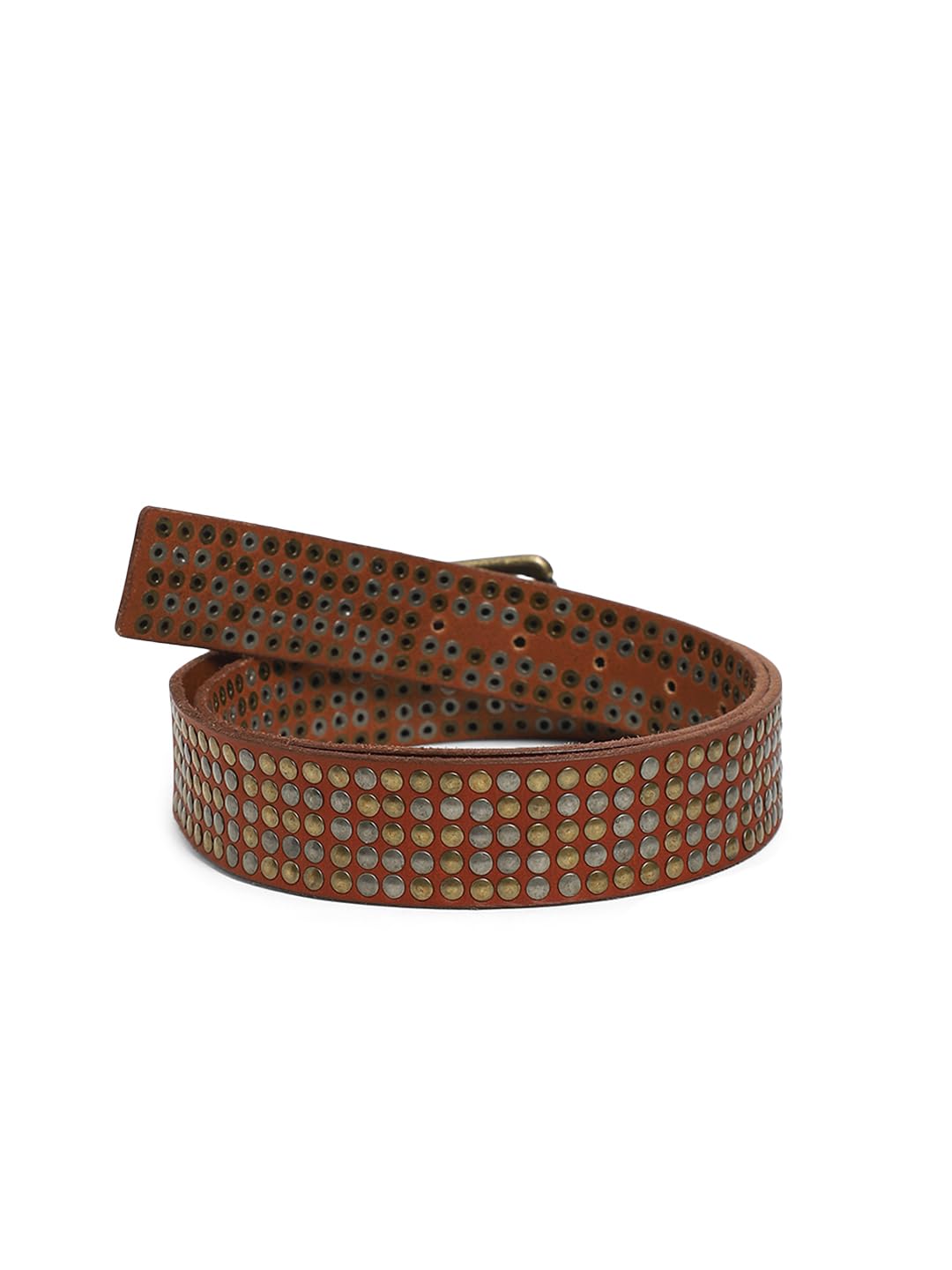 Jack & Jones Men Brown Studded Leather Belt 38