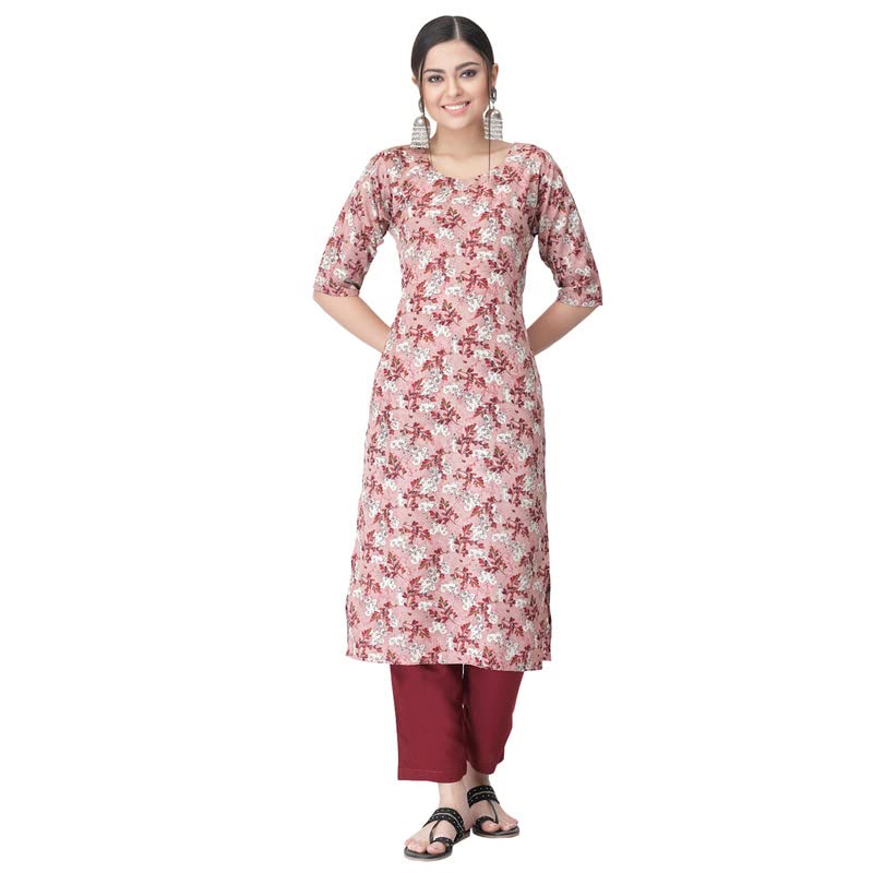 Pinkmint Women'S Printed Crepe Straight Kurta And Pant Set Maroon