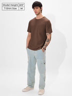 The Souled Store Solids: Cinnamon Brown Men and Boys Short Sleeves Round Neck Regular Fit Cotton T-Shirts