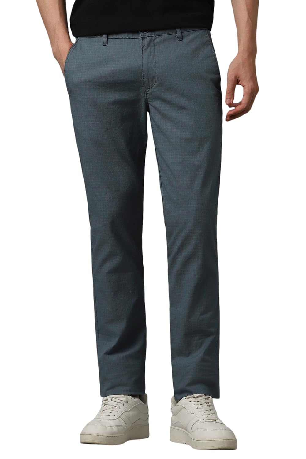 Men Blue Super Slim Fit Check Flat Front Casual Trousers
