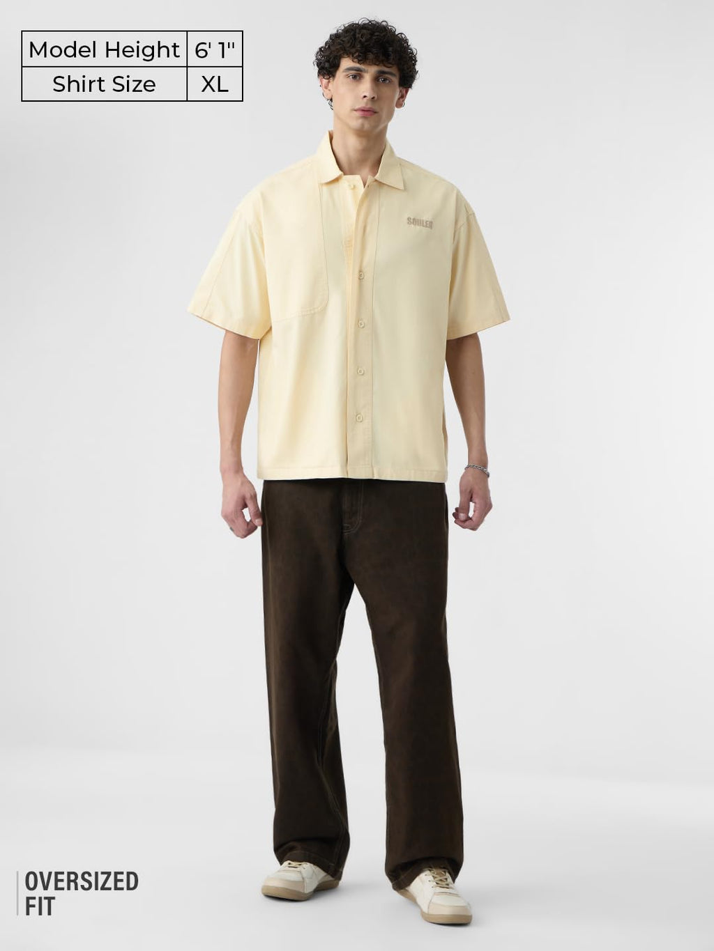 The Souled Store Panel Detail: Dune White Men and Boys Short Sleeves Collared Neck Button Front Off White Embroidered Cotton Ove