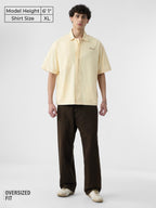 The Souled Store Panel Detail: Dune White Men and Boys Short Sleeves Collared Neck Button Front Off White Embroidered Cotton Ove