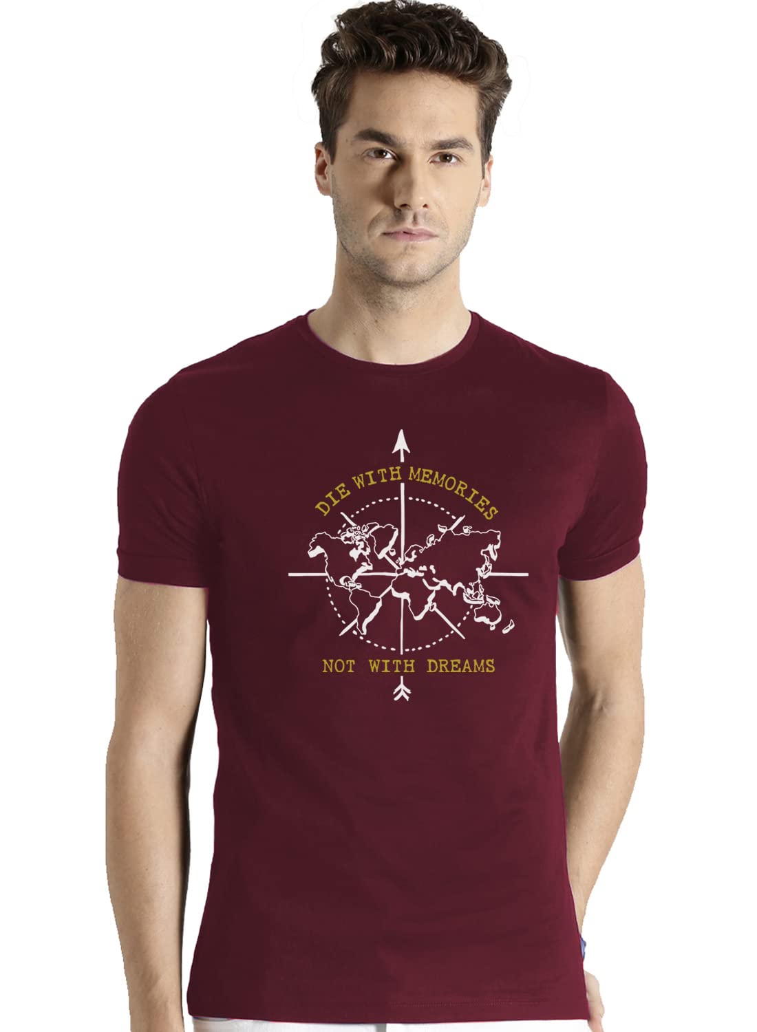Adro Die With Memories Not With Dreams Mens Printed T-Shirt (S, Maroon)