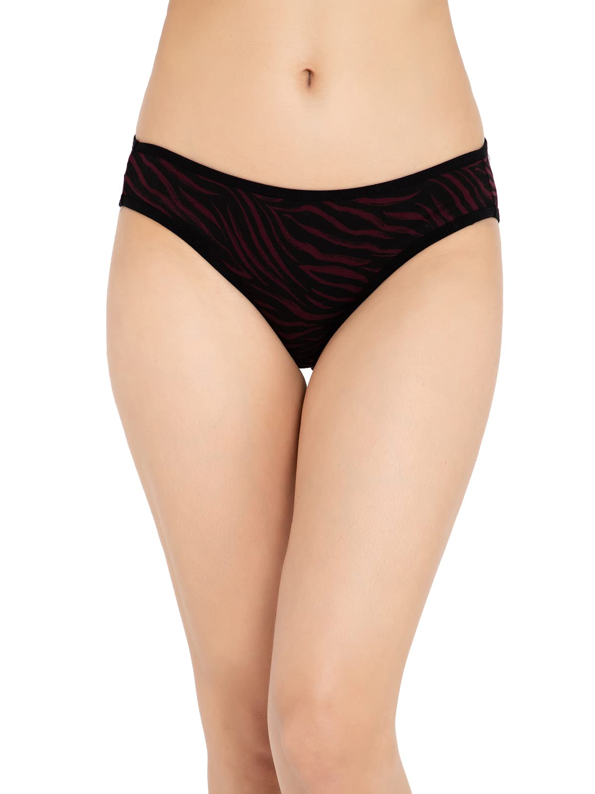 Clovia Womens Cotton Low Waist Zebra Print Bikini Panty (PN3380O13_Maroon_XL)