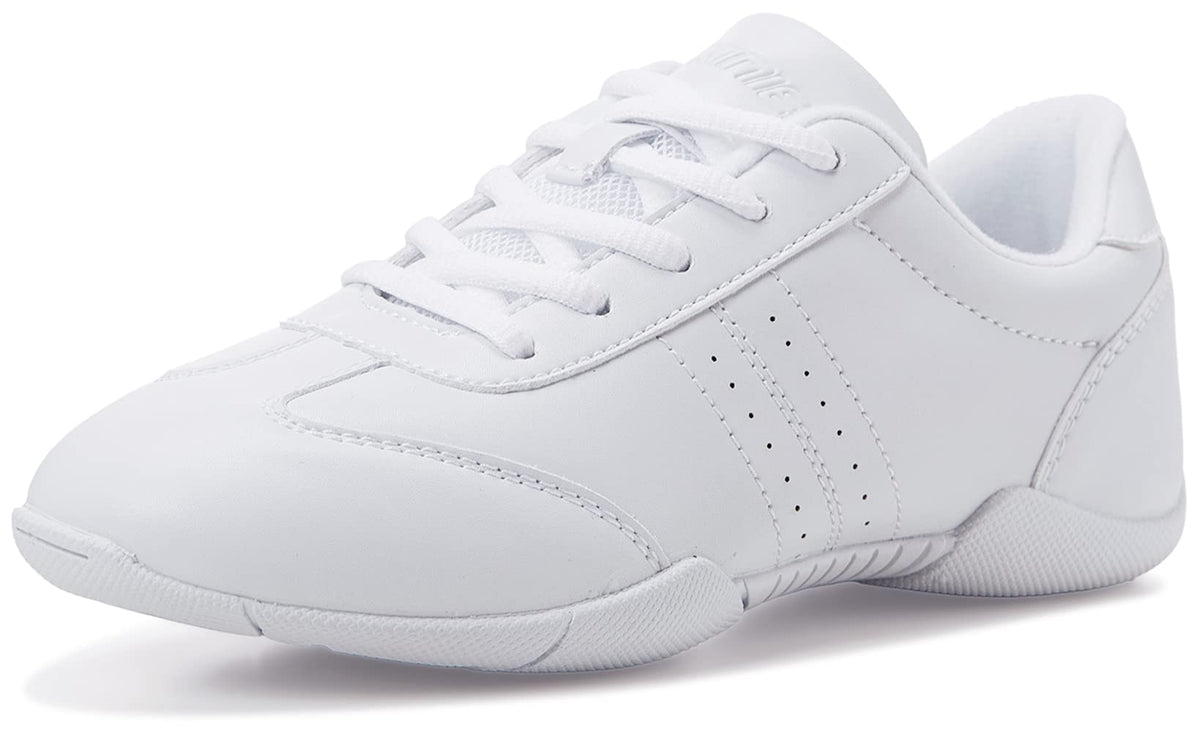 BAXINIER Youth Girls White Cheerleading Dancing Shoes Athletic Training Tennis Walking Breathable Competition Cheer Sneakers, Wh 5