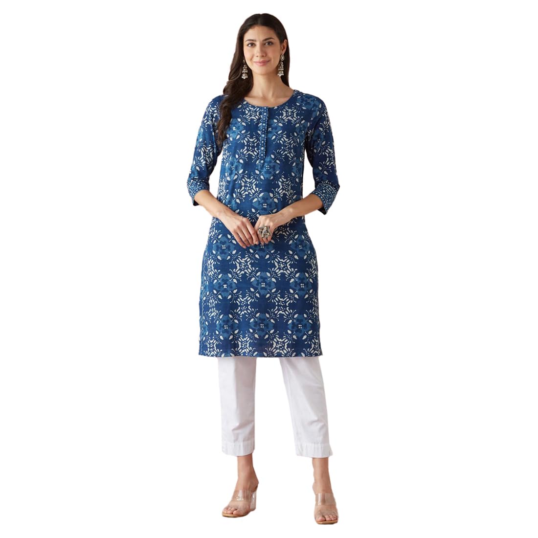 Fabindia Indigo Cotton Dabu Printed Knee Length Kurta