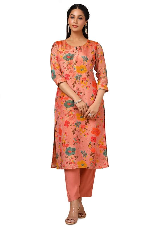 Soch Women Floral Print Tissue Straight Kurta Set with Sequins