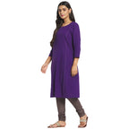 Fabindia Women Cotton Round Neck Knee Length Kurta Purple_M