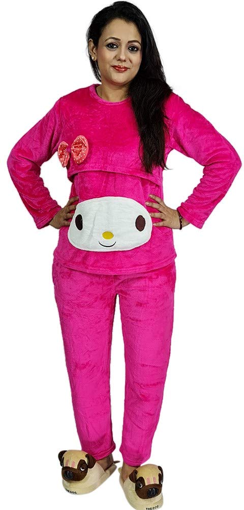 MUKHAKSH (Set = 2 Pieces Girls Winter Woolen Warm White Cat Red Night Suit (1314 Years) Very Comfortale 13-14